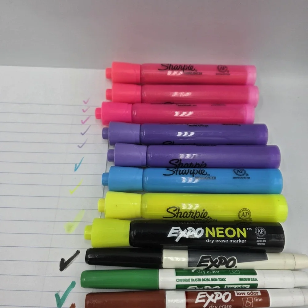 18~ Mixed ~ 8 Large Sharpie Highlighters & 10‎  Expo Markers Variety Teacher Set
